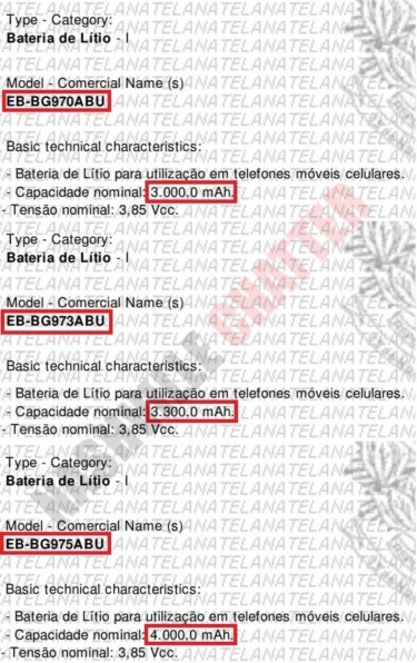 Samsung Galaxy S10 serisinin batarya boyutları