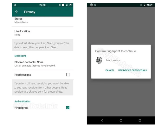 WhatsApp Android parmak izi