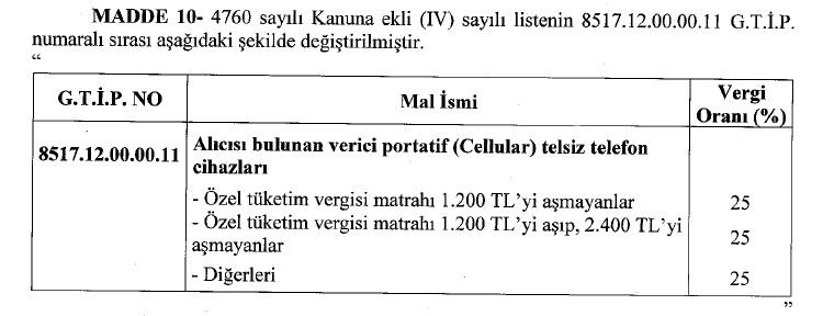 cep telefonlarından alınan ÖTV