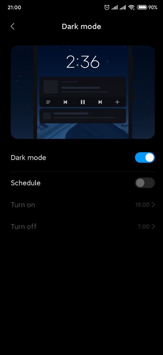 MIUI 9.8.19 karanlık mod