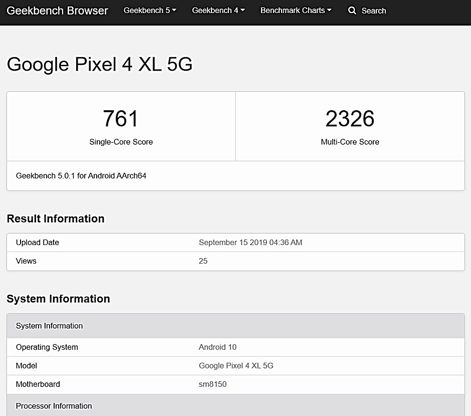 Google Pixel 4XL 5G geekbench puanı