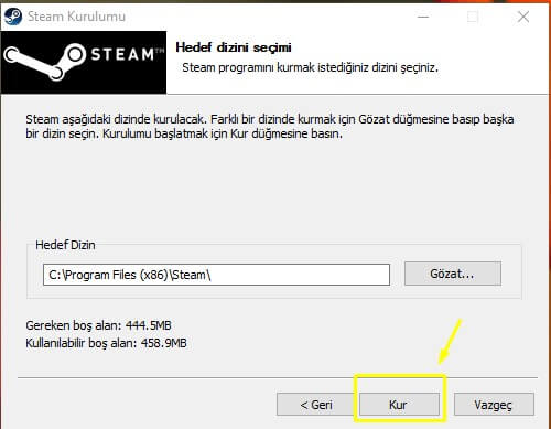 steam kurulum adımları
