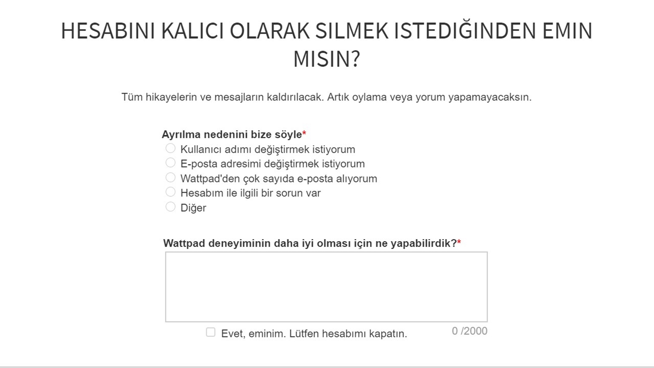 wattpad hesabı silme