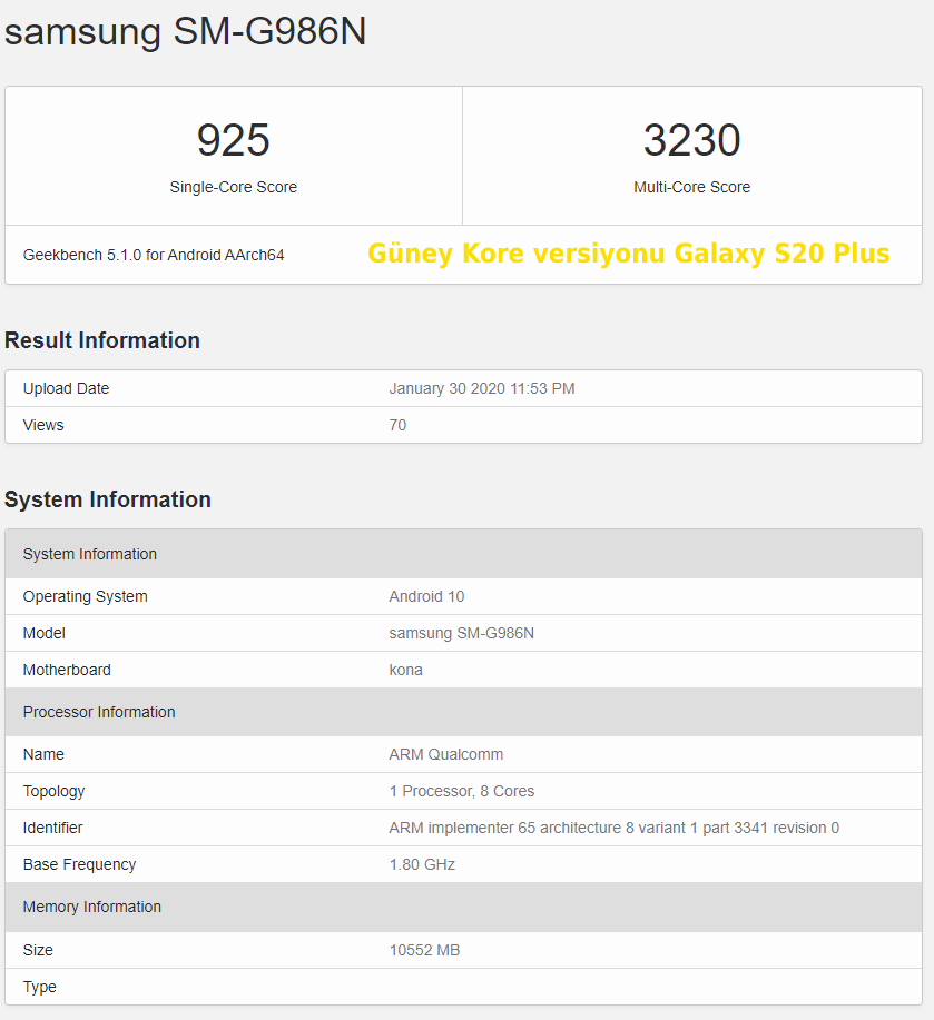 galaxy s20 geekbench 5