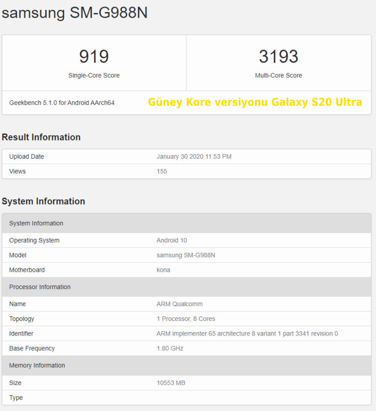 galaxy s20 geekbench 5