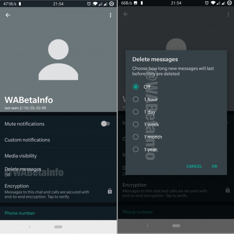 WhatsApp otomatik silinen mesaj özelliği