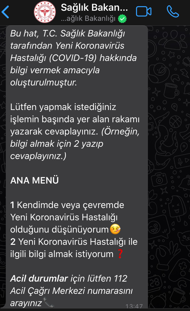 sağlık bakanlığı whatsapp danışma hattı corona virüs