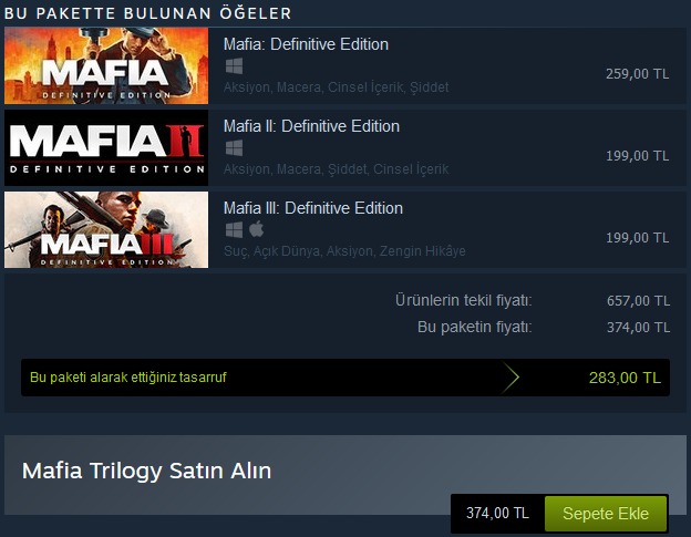 Mafia Triology fiyatı