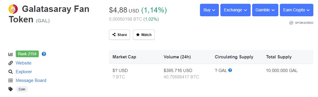 galatasaray kripto para birimi GAL kripto para Galatasaray Fan Token