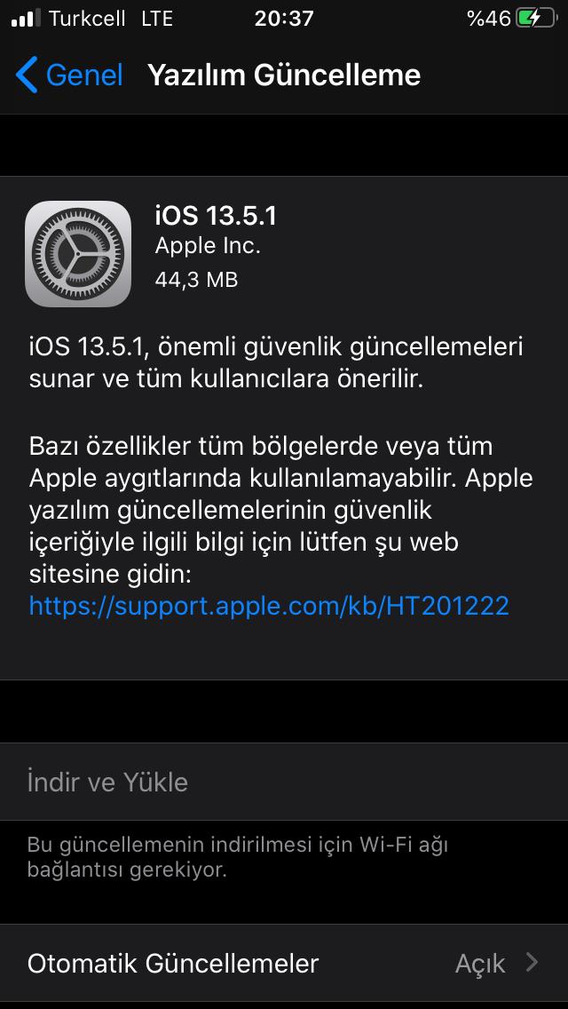 apple ios 13.5.1 güncellemesi