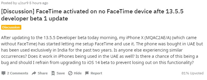 ios 13.5.5 beta facetime özgürlüğü