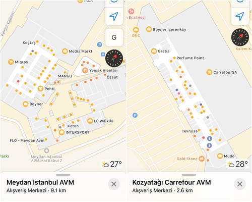 apple haritalar özelliği iç mekan harita özelliği
