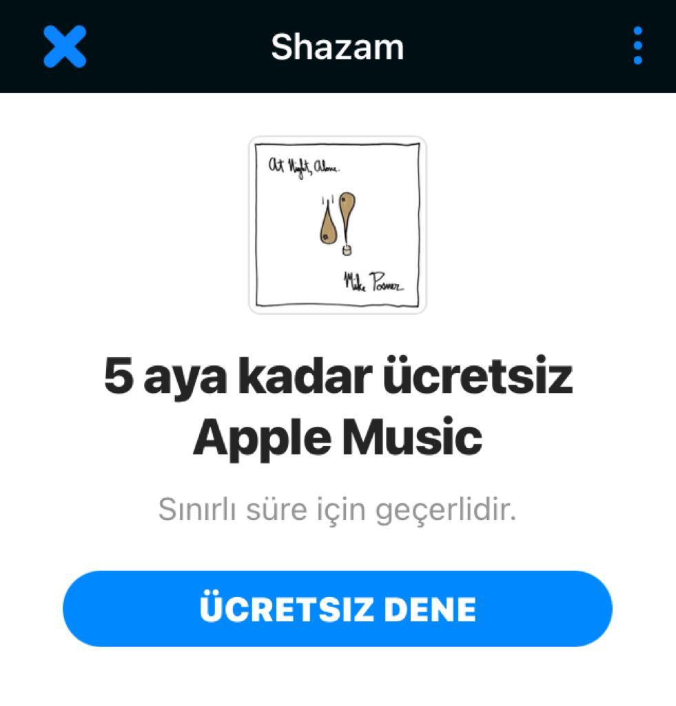 Shazam 5 ay ücretsiz Apple Music aboneliği