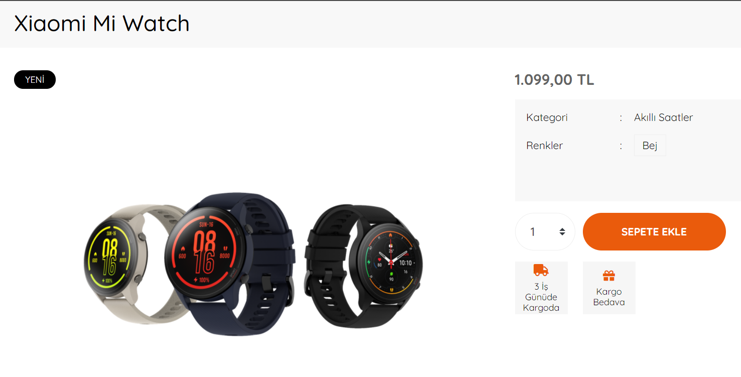 Xiaomi Mi Watch Türkiye fiyatı
