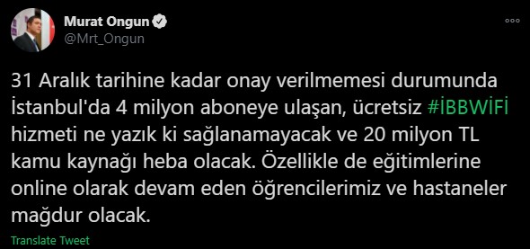 İBB WiFi onay verilmezse heba olacak