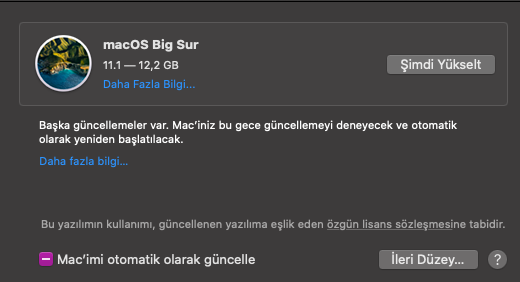 macos big sur 11.1 güncellemesi