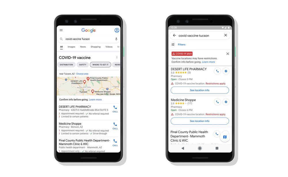 Google Haritalar COVID-19 aşılama