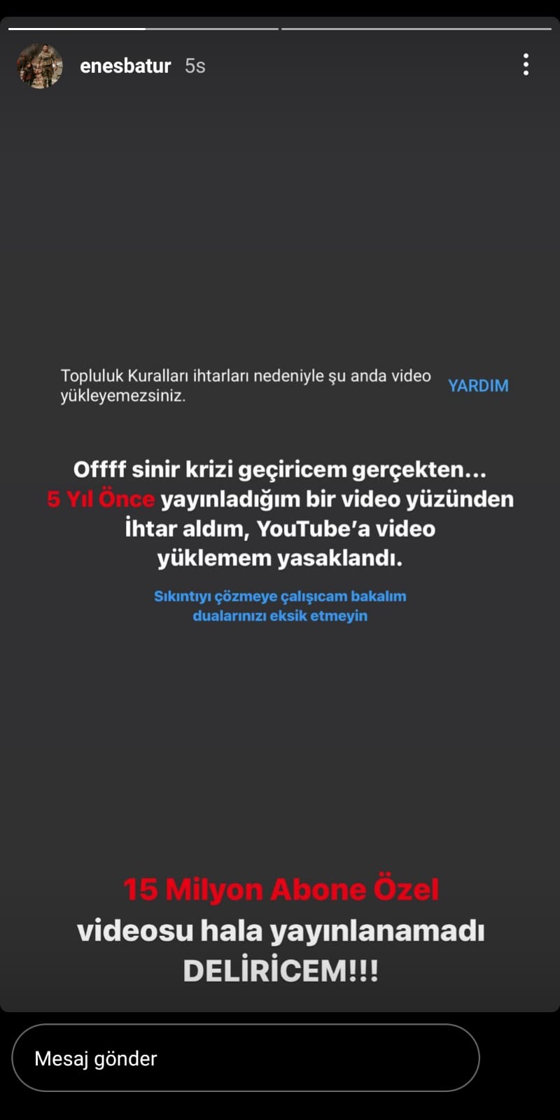enes batur will not be able to upload