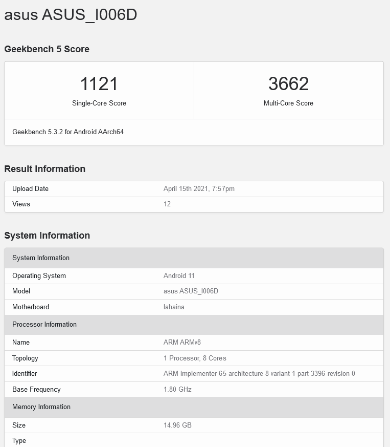 Asus Zenfone 8 Mini için Geekbench skoru ortaya çıktı