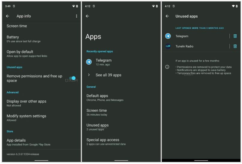 Kullanılmayan uygulamalara Android 12 temizliği